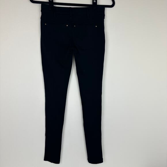 Free People Womens Moto Skinny Slim Fit Classic Low Rise Solid Black Jeggings 24 - Picture 3 of 8